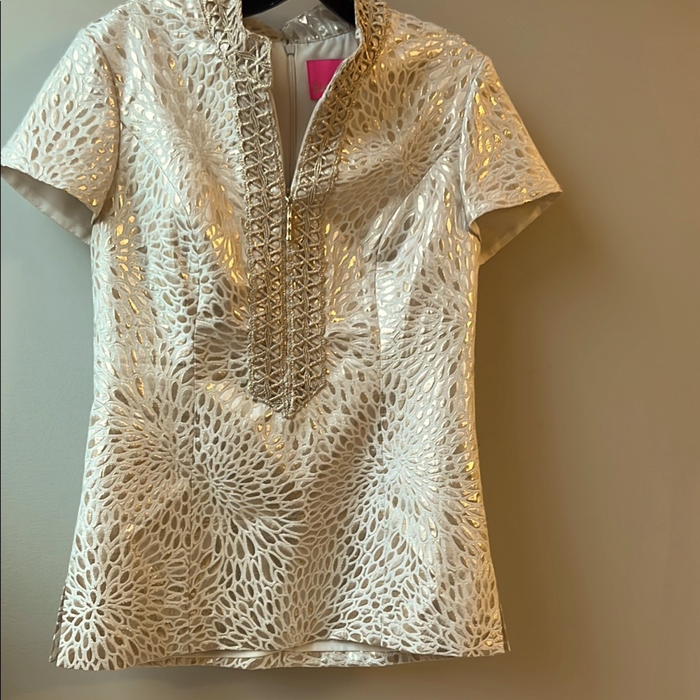 Lily Pulitzer Elegant White and Gold Women's Top